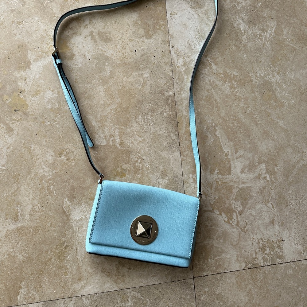 Kate Spade Light Blue Crossbody Shoulder Bag with Gold Accent
